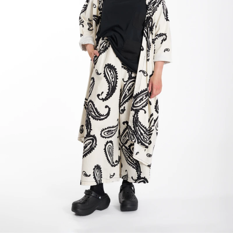 Spodnie PAISLEY – ecru, szeroka nogawka – WENDYKEI