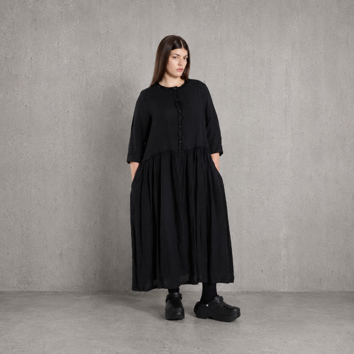 Sukienka LINEN BUTTON – czarna, 100% len – WENDY TRENDY