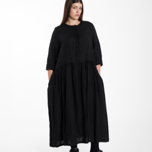 Sukienka LINEN BUTTON – czarna, 100% len – WENDY TRENDY