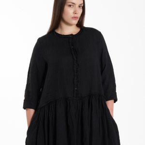 Sukienka LINEN BUTTON – czarna, 100% len – WENDY TRENDY