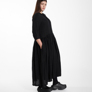 Sukienka LINEN BUTTON – czarna, 100% len – WENDY TRENDY