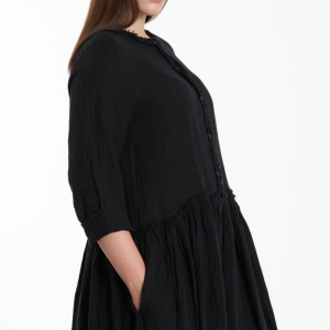 Sukienka LINEN BUTTON – czarna, 100% len – WENDY TRENDY