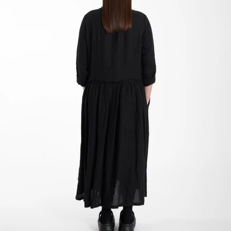 Sukienka LINEN BUTTON – czarna, 100% len – WENDY TRENDY