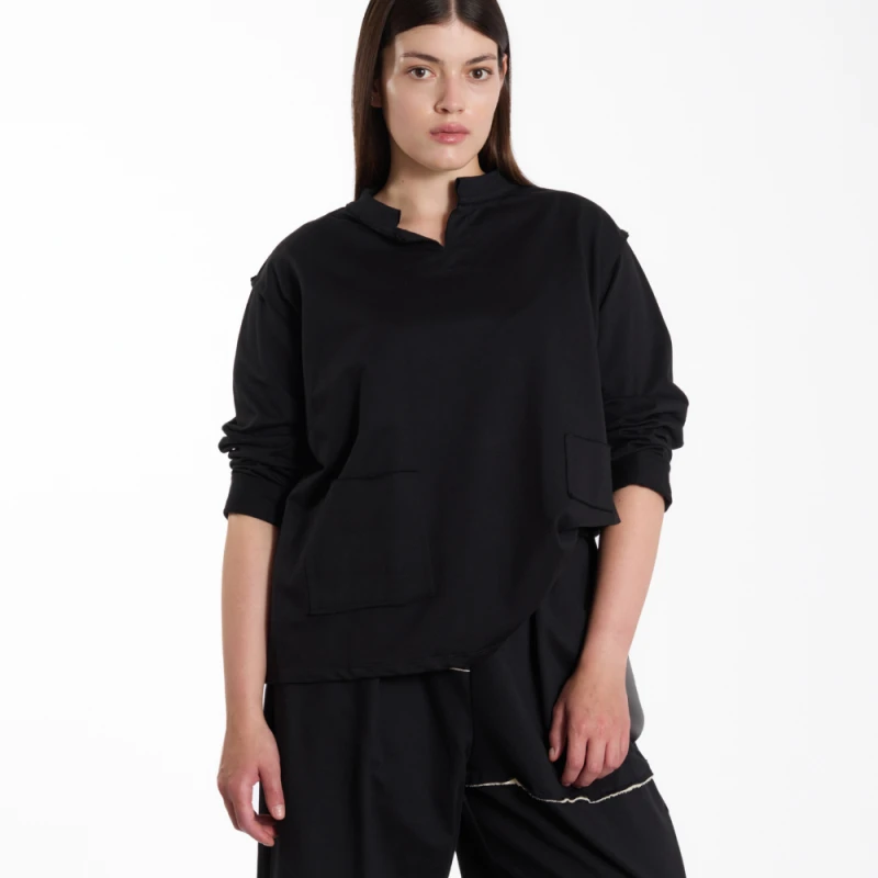 Bluzka RAW POCKET – czarna, bawełniana – WENDYKEI