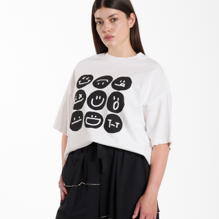 T-SHIRT „EMOTKI” – biały z grubiej bawełny