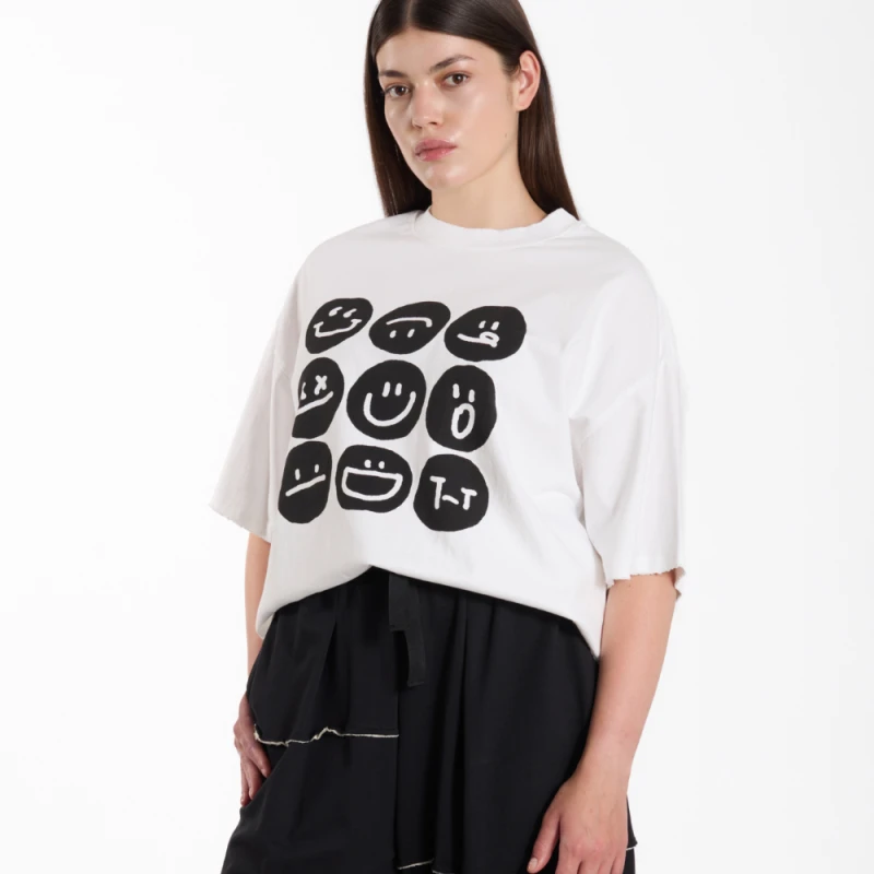 T-SHIRT „EMOTKI” – biały z grubiej bawełny