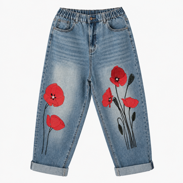 Spodnie barrel z makami WENDY TRENDY - DRUGIE ŻYCIE